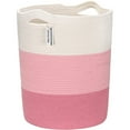 thumbnail image 1 of Sea Team Large Size Cotton Rope Woven Storage Basket Laundry Hamper with Handles, 14 x 20 inches, White & Pink, 1 of 5