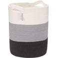 thumbnail image 1 of Sea Team Large Size Cotton Rope Woven Storage Basket Laundry Hamper with Handles, 14 x 20 inches, White and Grey, 1 of 6