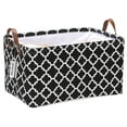 thumbnail image 1 of Sea Team Moroccan Lattice Pattern Canvas Fabric Storage Basket Collapsible Geometric Design Storage Bin with Drawstring Cover and PU Leather Handles, 16.5 x 11.8 x 9.1 inches, Black, 1 of 7