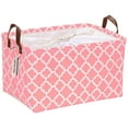 thumbnail image 1 of Sea Team Moroccan Lattice Pattern Canvas Fabric Storage Basket Collapsible Geometric Design Storage Bin with Drawstring Cover and PU Leather Handles, 16.5 x 11.8 x 9.1 inches, Pink, 1 of 7