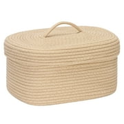 Sea Team Oval Cotton Rope Storage Basket with Lid, Lidded Woven Storage Bin, Nursery Storage Container, Diaper Caddy, Baby Shower Basket, Box, Organizer, 15 x 11 x 6.5 Inches, Khaki