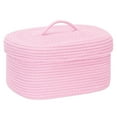 thumbnail image 1 of Sea Team Oval Cotton Rope Storage Basket with Lid, Lidded Woven Storage Bin, Nursery Storage Container, Diaper Caddy, Baby Shower Basket, Box, Organizer, 15 x 11 x 6.5 Inches, Pink, 1 of 6