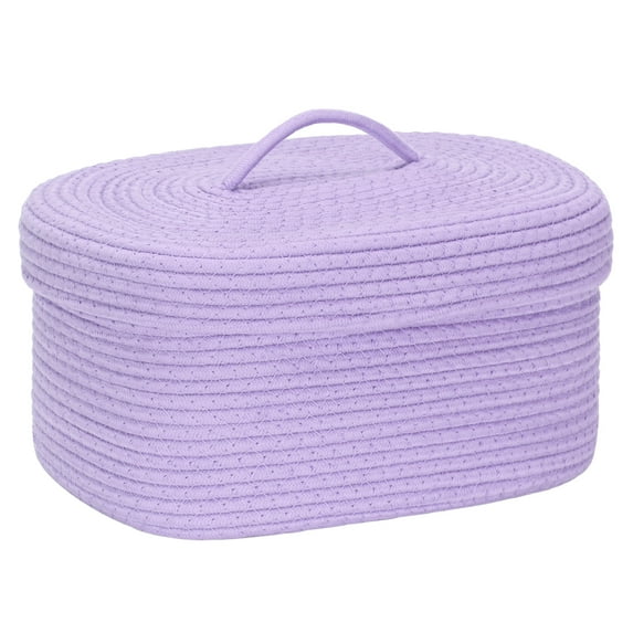 Sea Team Oval Cotton Rope Storage Basket with Lid, Lidded Woven Storage Bin, Nursery Storage Container, Diaper Caddy, Baby Shower Basket, Box, Organizer, 15 x 11 x 6.5 Inches, Lavender