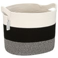 thumbnail image 1 of Sea Team Oval Cotton Rope Woven Storage Basket with Handles, 16 x 13 inches, White & Mottled Black, 1 of 7
