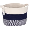 thumbnail image 1 of Sea Team Oval Cotton Rope Woven Storage Basket with Handles, 16 x 13 inches, White & Mottled Navy, 1 of 5