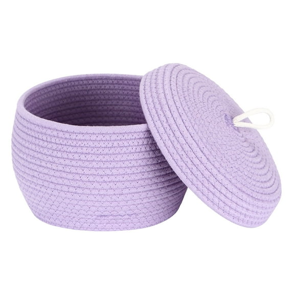 Sea Team Round Cotton Rope Storage Basket with Lid, Decorative Woven Storage Bin, Pot, Caddy, Organizer, Container for Snacks, Towels, Plants, 10 x 7.5 Inches (Small, Lavender)