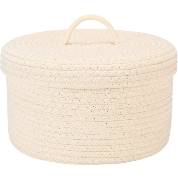 Sea Team Round Cotton Rope Storage Basket with Lid, Lidded Woven Storage Bin, Nursery Storage Container, Diaper Caddy, Baby Shower Basket, Box, Organizer, 11.8 x 11.8 x 6.7 Inches, Cream