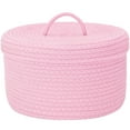 thumbnail image 1 of Sea Team Round Cotton Rope Storage Basket with Lid, Lidded Woven Storage Bin, Nursery Storage Container, Diaper Caddy, Baby Shower Basket, Box, Organizer, 11.8 x 11.8 x 6.7 Inches, Pink, 1 of 6