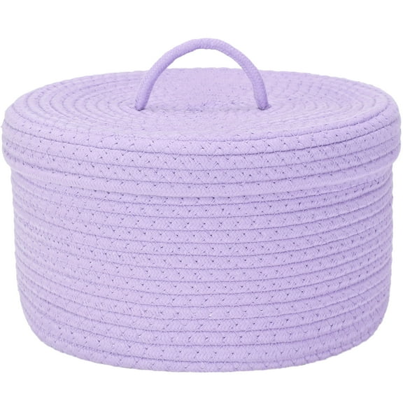Sea Team Round Cotton Rope Storage Basket with Lid, Lidded Woven Storage Bin, Nursery Storage Container, Diaper Caddy, Baby Shower Basket, Box, Organizer, 11.8 x 11.8 x 6.7 Inches, Lavender