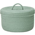 thumbnail image 1 of Sea Team Round Cotton Rope Storage Basket with Lid, Lidded Woven Storage Bin, Nursery Storage Container, Diaper Caddy, Baby Shower Basket, Box, Organizer, 11.8 x 11.8 x 6.7 Inches, Green, 1 of 6