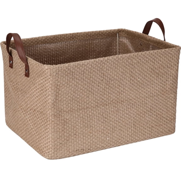 Sea Team Square Jute Storage Basket with Internal Frame Support - Structured Organizer 42x30x25cm for Shelves, Cabinets, Home Decor