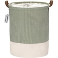 thumbnail image 1 of Sea Team Stripe Pattern Laundry Hamper Canvas Fabric Laundry Basket Collapsible Storage Bin with PU Leather Handles and Drawstring Closure, 17.7 by 13.8 inches, Waterproof Inner, Green, 1 of 1
