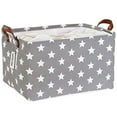 thumbnail image 1 of Sea Team Stylish Star Pattern Canvas Fabric Storage Basket Collapsible Geometric Design Storage Bin with Drawstring Cover and PU Leather Handles, 16.5 by 11.8 inches, Grey, 1 of 7