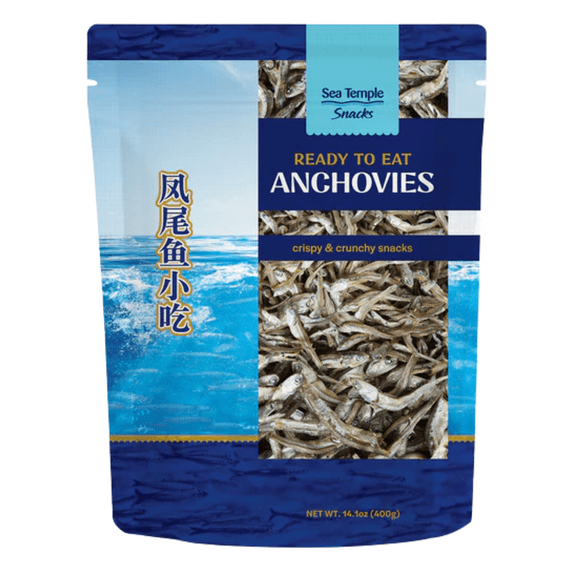 Sea Temple Dried Anchovies Ready to Eat Crispy and Crunchy Fish Snacks, Rich in Iron, Calcium Omega 3 and DHA Healthy Finger Food On the Go Snacks 14.01 oz. Resealable Bag