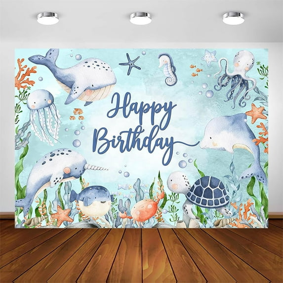 Under The Sea Theme Beautiful Happy Birthday Backdrop Summer Ocean Theme Boys Birthday Party Decorations Turtles Dolphins Coral Reef Happy Birthday Party Banner for Kids