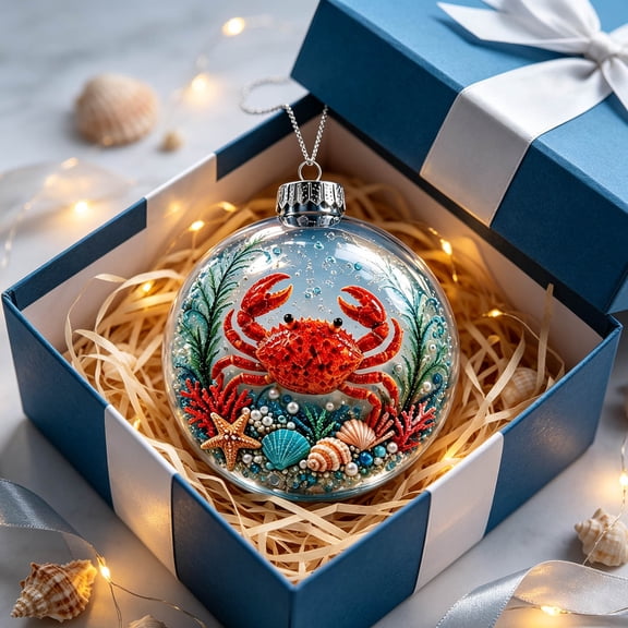 Sea Theme Christmas Ornaments Acrylic Round Ball Hanging Ornament Sea Turtle Pattern Nautical Decor Christmas Tree Hanging Accent Beach Style Holiday Ornament for Xmas Tree Home Decoration Gift