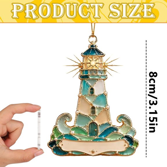 Sea Themed Hanging Ornament, Sea Creature Art Pendant for Christmas Tree and Home, Coastal Holiday Decoration, Lighthouse 3 Pack
