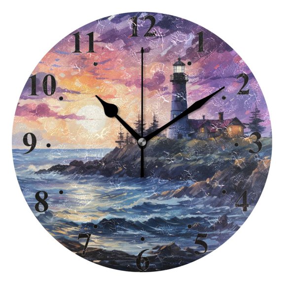 Sea Tower Moutain Black 10 inch Wall Clocks Non Ticking Easy to Read Battery Decorative for Home Bathroom Kitchen Bedroom Living Room