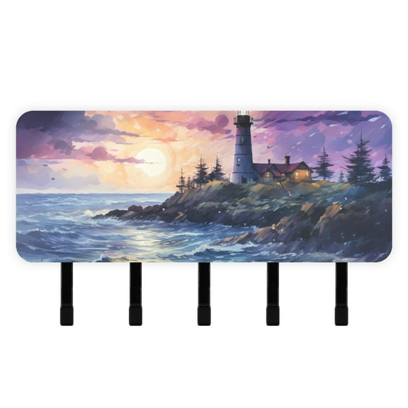 Sea Tower Moutain Mail Holder Organizer Wall Mount with Shelf Key Holder Key Rack with 5 Key Hooks for Wall Decorative