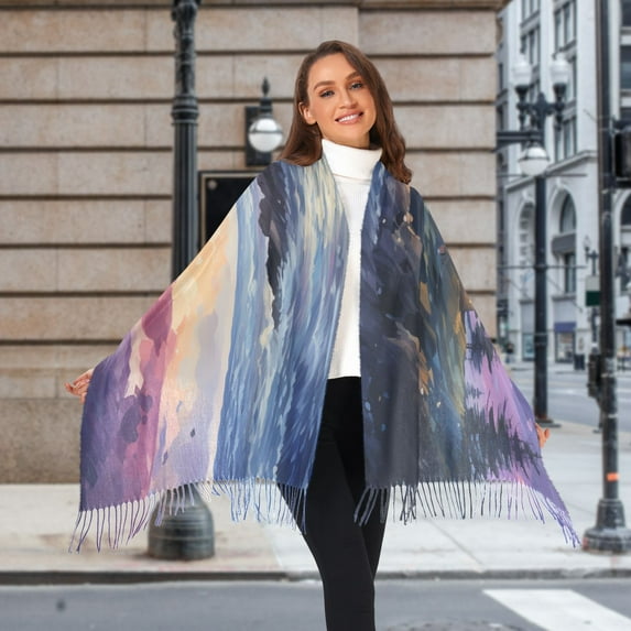 Sea Tower Moutain Winter Scarf for Women Fashion Warm Long Soft Blanket Scarves Gifts