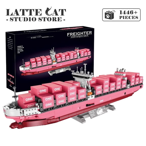 Sea Transport Container Boat MOC Bricks Pink Cargo Ship Assembly Toys LNG Vessel Building Blocks 3D Model Adult Home Decor Gifts