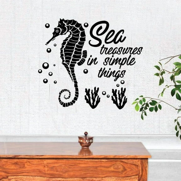 Sea Treasures In Simple Things Seahorse Drawing Underwater Quote Vinyl Wall Decal Wall Sticker Wall Art Home Decoration Fun Home Decoration For Girls Boys Kids Room House Décor Size (10x10 inch)