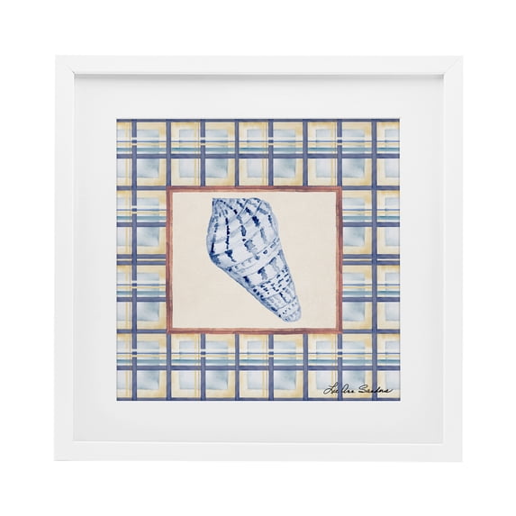 Stupell Industries Sea Treasures on Plaid White Framed Print Under Glass, design by Lee Ann Sanders, 16 x 16