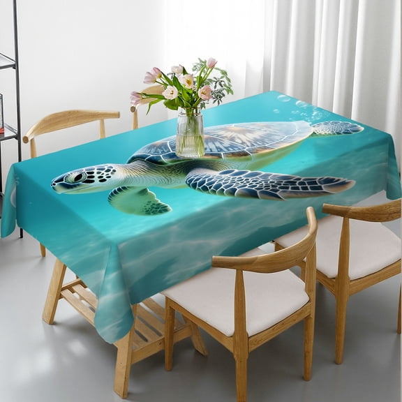 Sea Turtle (2) Rectangular Tablecloth, Holiday-Themed Design - Machine-Made Tablecloths for dining table, Cafe, dinner, picnic,