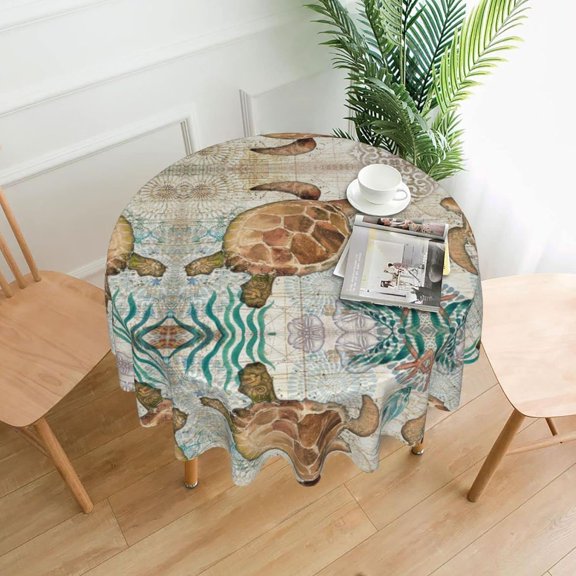 Sea Turtle 4 Table Cloth Round Table Cover Wrinkle Resistant Waterproof Tablecloth 60 Inch Washable for Kitchen Party Picnic