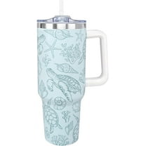 40oz Sea Turtle Tumbler with Handle & Straw - Insulated Travel Mug, Leakproof Water Bottle - Ocean Turtle Design Gift for Women