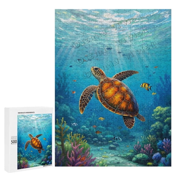 Sea Turtle 500 Piece Puzzle, Wooden Animal Puzzle, Finished Size 20.5" x 15", Ideal for Brain Exercise