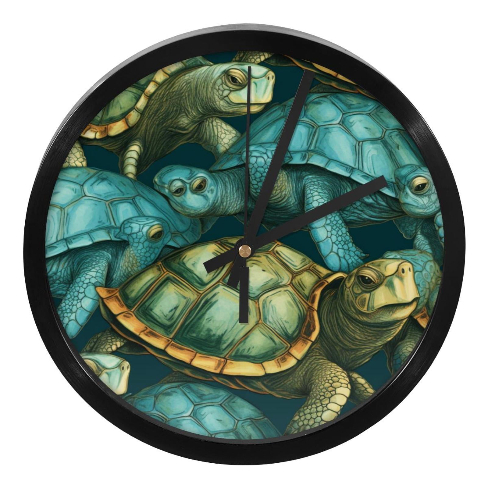 Sea Turtle 9.8 Inch Silent Wall Clock, Round Digital Battery Operated ...
