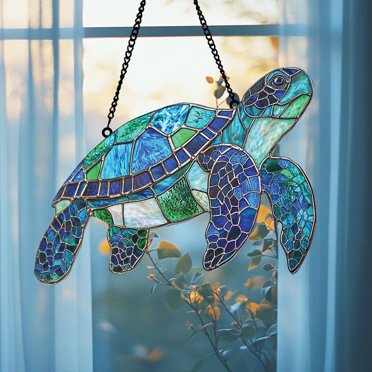11.8-Inch Marine Turtle Acrylic Window Hanging - Ocean Themed Decor For Indoor & Outdoor
