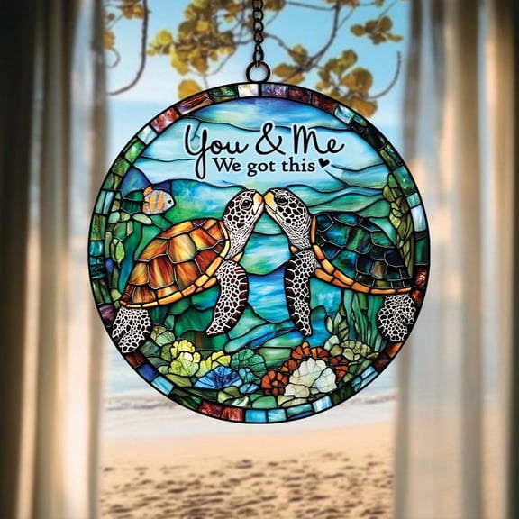 Sea Turtle Acrylic Window Hanging, Turtle Stained Glass Suncatcher, Perfect Home Decor or Anniversary Keepsake for Turtle and Beach Lovers