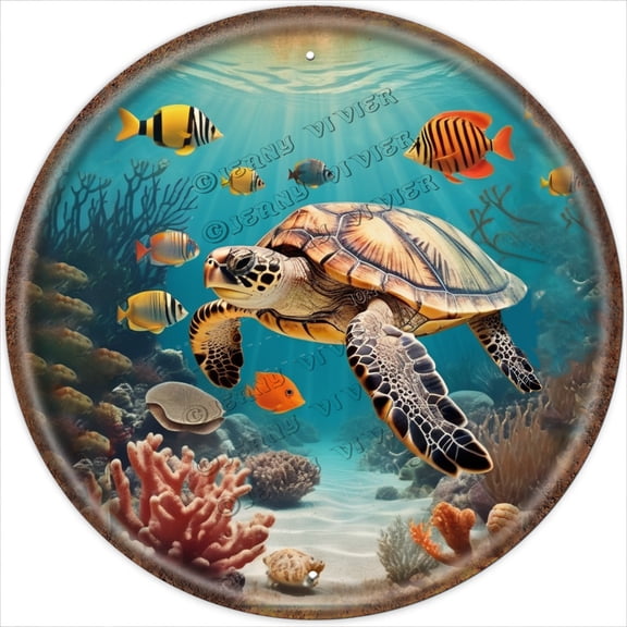 Sea Turtle Aluminum Sign 12"x12",Round Vintage Metal Sign Antique Plaque Poster Sea Turtle Decor Gifts for Turtle Lovers Home Wall Decor