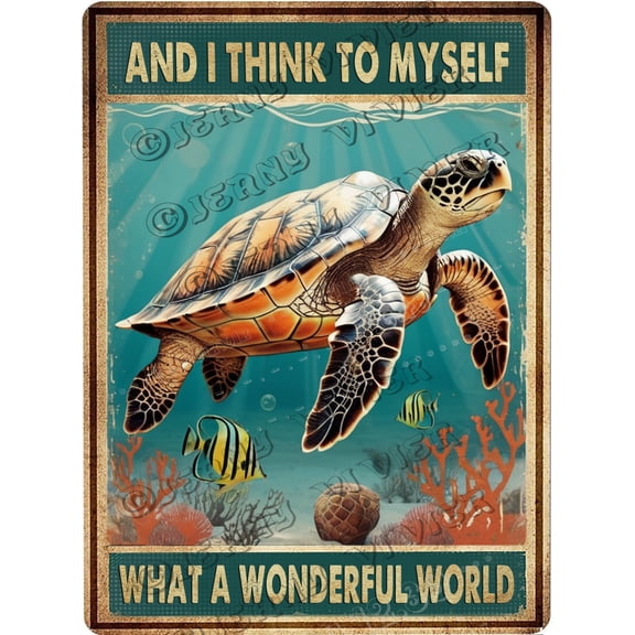 Sea Turtle And I Think To Myself Vintage Aluminum Sign 12x8 IN Sea Turtle Gifts Sea Turtles Ocean Bathroom Decor