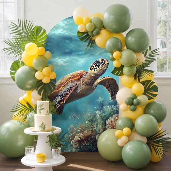 Sea Turtle Arch Backdrop Cover, 7.2FT, Nautical Turquoise Ocean Underwear Coral Retro Spandex Arch Covers Double-Sided Backdrop for Wedding Birthday Party Photo Background Decoration