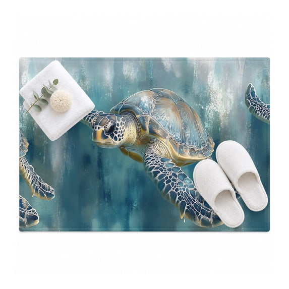 Sea Turtle Area Rug 2'x3', Ocean Mat Non-Slip Silicone Backing Machine ...