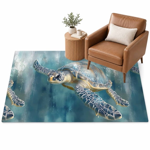 Sea Turtle Area Rug 4'x6', Ocean Soft Mat Non-Slip Silicone Backing ...
