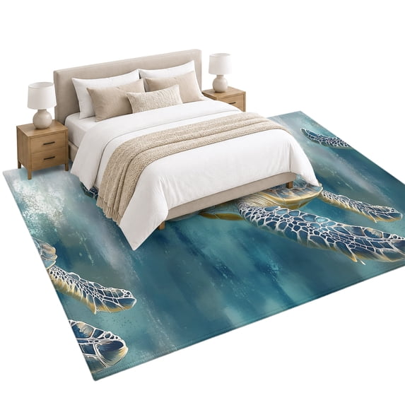 Sea Turtle Area Rug 5'x7', Ocean Soft Mat Non-Slip Silicone Backing ...
