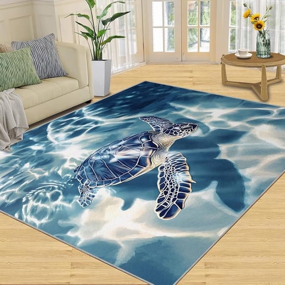 Sea Turtle Area Rug, Turtle Area Rugs for Living Room, Ocean Animal Washable Non-Slip Rugs, Children's Room Carpet - Ocean Themed Home Decor & Gift 5 x 8ft