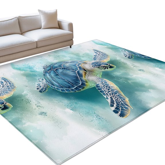 Sea Turtle Area Rugs 6x9ft Blue Turtle Ocean Animal Abstract Modern Art Floor Rug Non Slip Low Pile Ultra Soft Throw Carpet for Entryway Indoor Entrance Kitchen Bathroom
