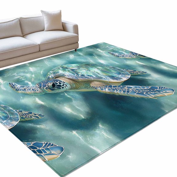 Sea Turtle Area Rugs 6x9ft Ocean Life Floor Rug Non Slip Low Pile Ultra Soft Throw Carpet for Entryway Indoor Entrance Kitchen Bathroom