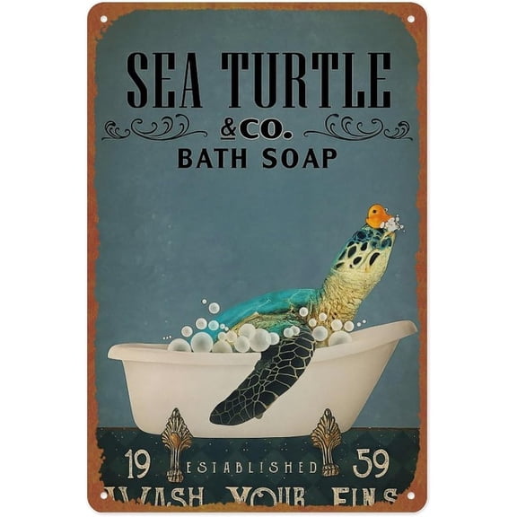 Sea Turtle Bath Soap Metal Tin Sign, Vintage Wall Decor Poster for Bathroom, Cafe, Bar, Restaurant, Supermarket, 8 x 12 Inches