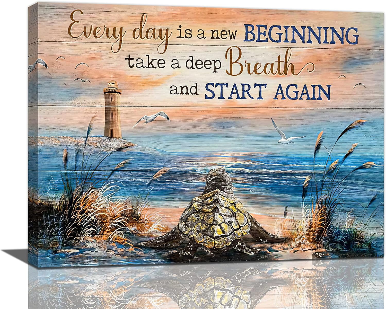 Sea Turtle Beach Ocean Lighthouse Motivational Canvas Print