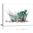 thumbnail image 1 of Sea Turtle Bathroom Decor Wall Art Funny Teal Turtle Bathtub Pictures Wall Decor Country Bathroom Sign Canvas Print Painting Framed Artwork Modern Home Decorations For Toilet 16"x12", 1 of 6
