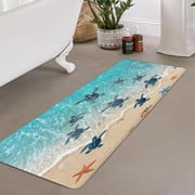Sea Turtle Bathroom Rug, Nautical Turtle Non Slip Bath Mat with Underwater Seashell Bathroom Accessories Shower Mat Marine Animals Blue Ocean Kitchen Rug Non Slip Mat Soft for Toilet Tub RV 17"X48"