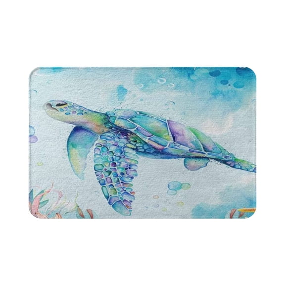 Sea Turtle Bathroom Rug Nautical Turtle Non Slip Bath Mat with Underwater Seashell Bathroom Accessories 16"X24''
