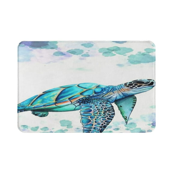 Sea Turtle Bathroom Rug Nautical Turtle Non Slip Bath Mat with Underwater Seashell Bathroom Accessories 16"X24''