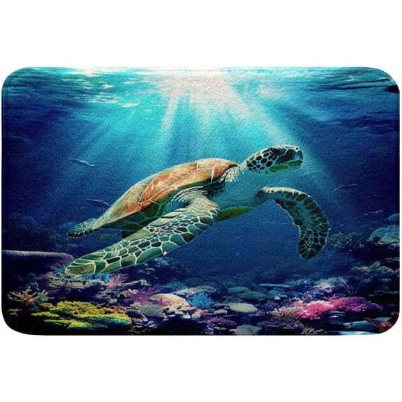 Sea Turtle Bathroom Rugs 16"x24" Ocean Reptile Tortoise Bath Rugs for Shower Tub for Boys Girls Marine Animals Bath Mats for Bathroom Summer Blue Coastal Themed Bathroom Accossories